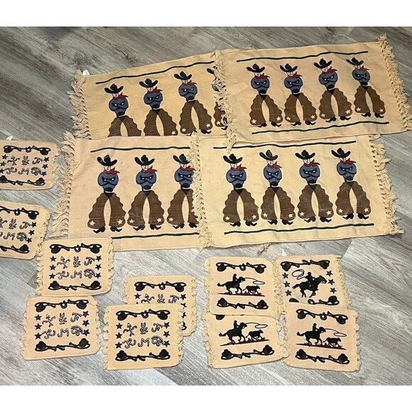 4 piece burlap‎ cowboy/western placemats and 10 burlap coasters - Picture 1 of 6